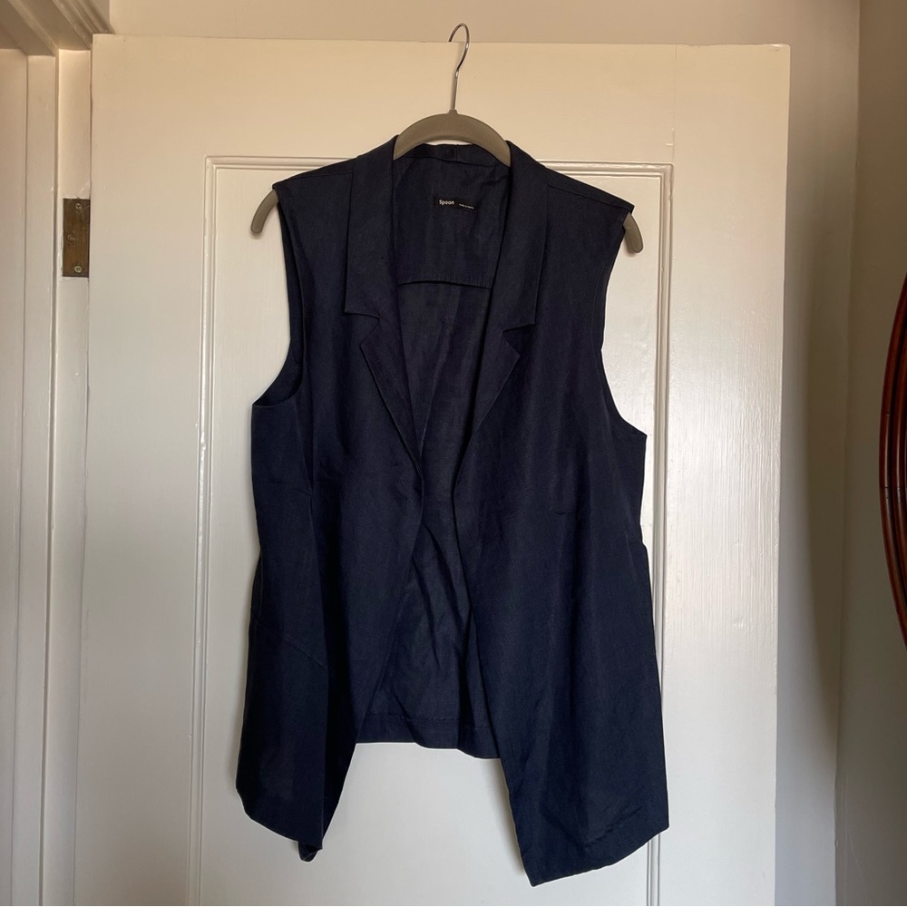 Sleeveless Navy Linen Vest